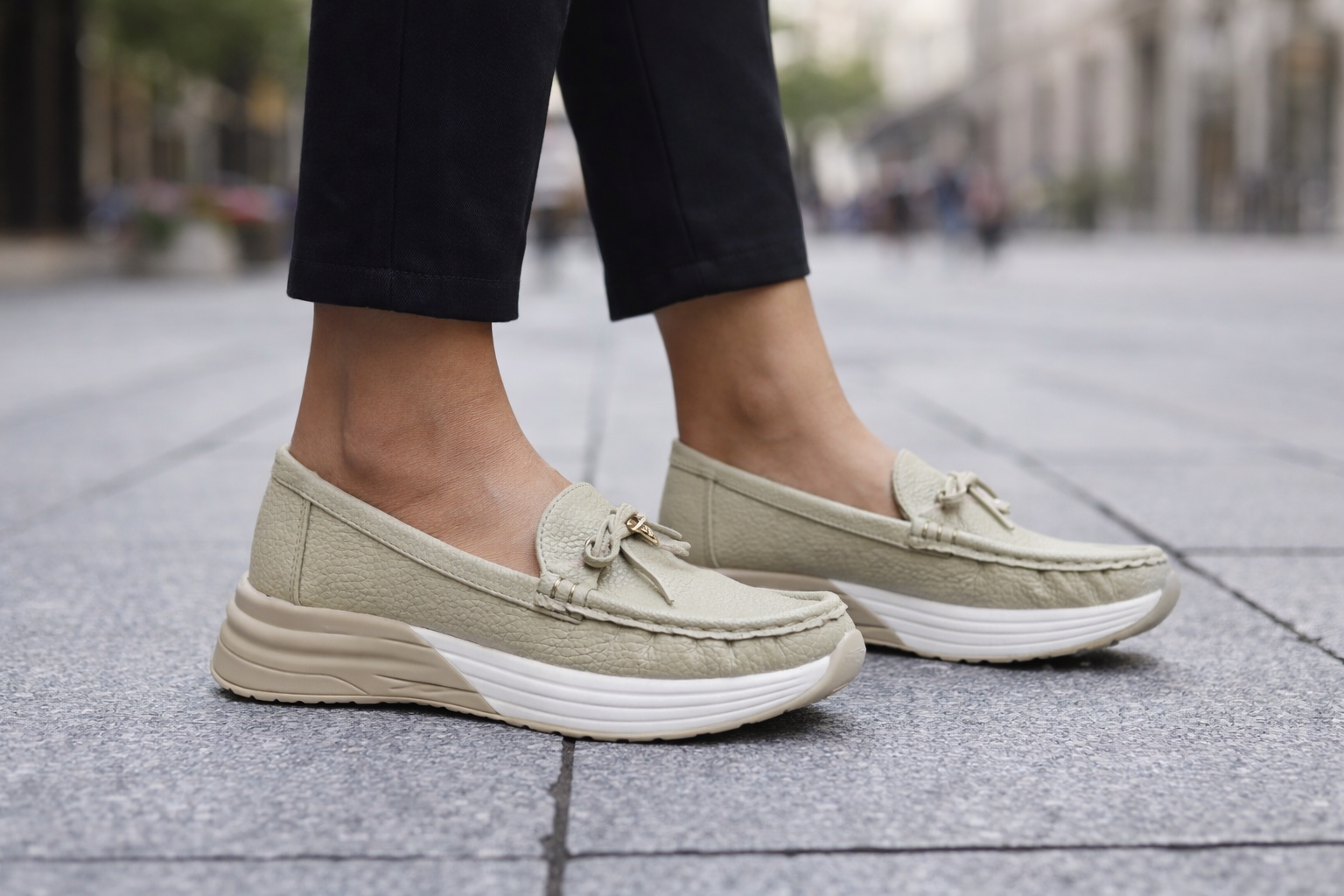 Women Beige Comfort Platform Loafers – Stylish Casual Walking Shoes