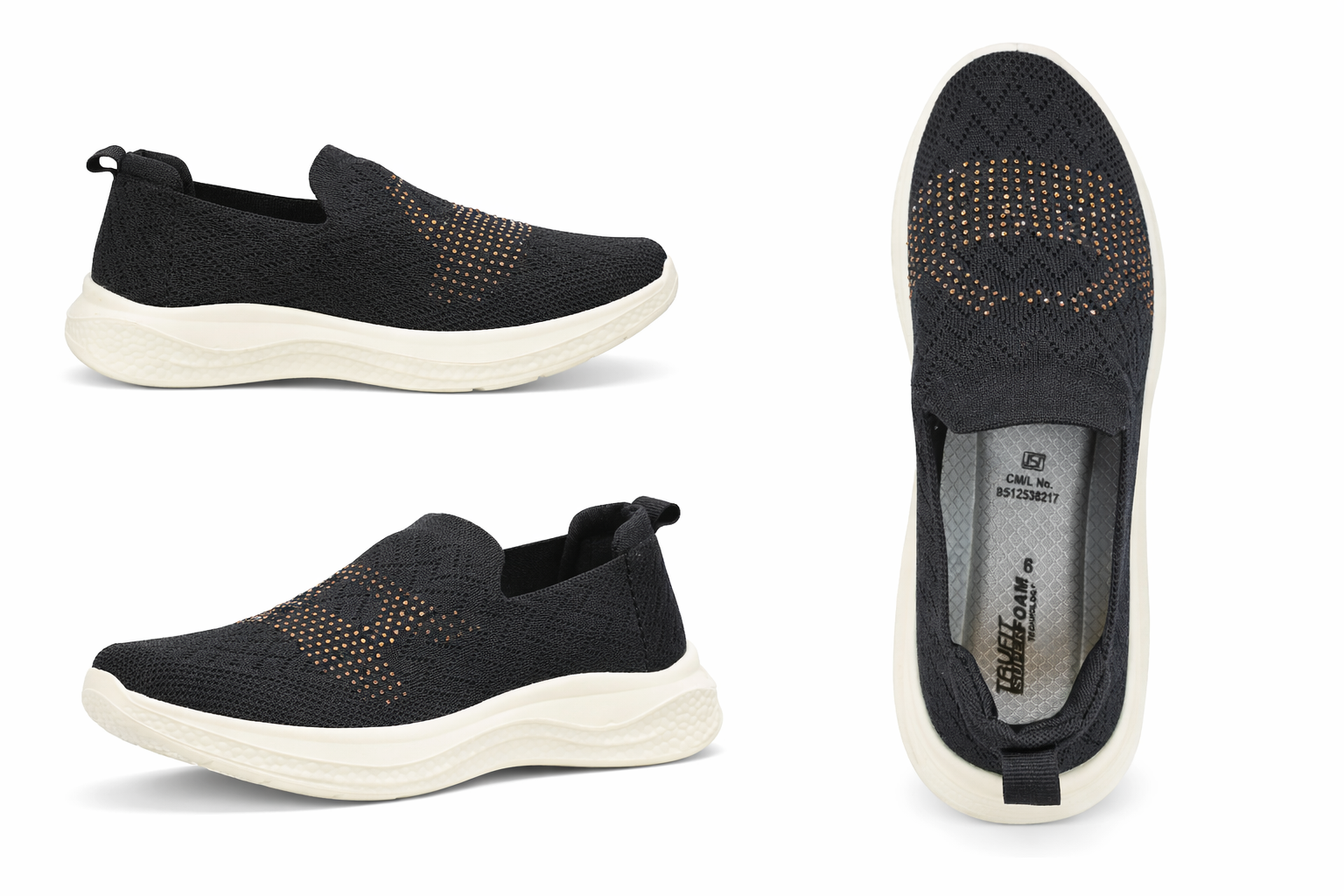 Women’s Black Slip-On Knit Walking Shoes – Lightweight Breathable Comfort Sneakers
