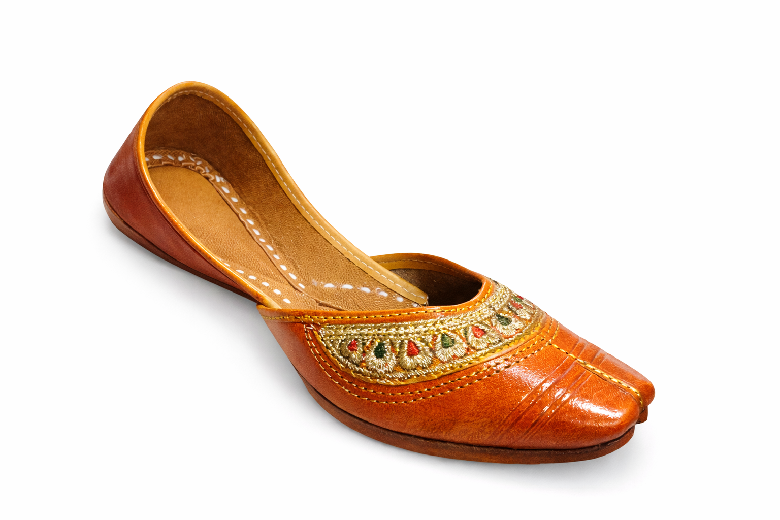 Handcrafted Tan Leather Punjabi Jutti for Women – Traditional Embroidered Ethnic Flats