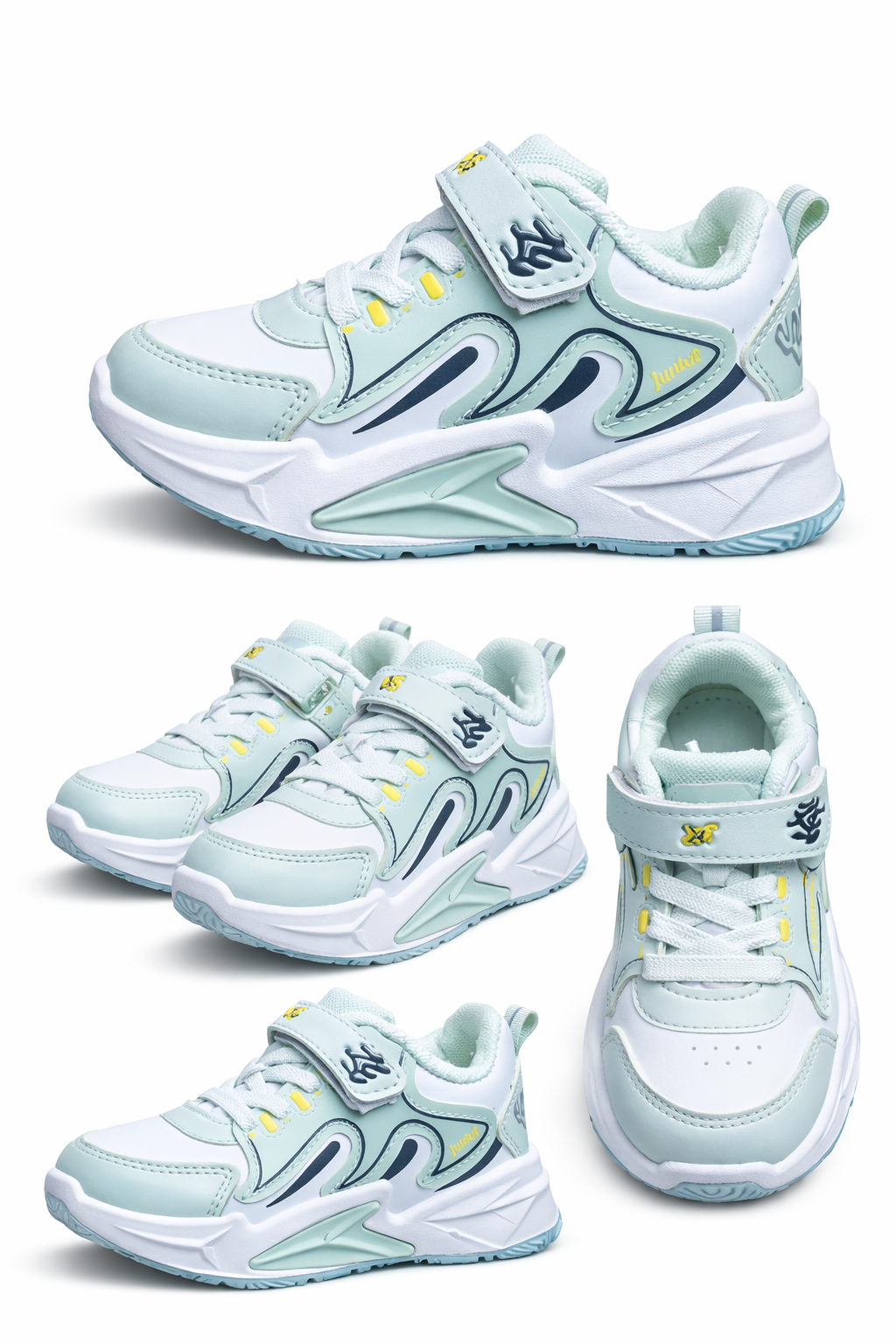 Kids Mint Green Velcro Sports Sneakers – Lightweight Comfortable Running Shoes for Boys & Girls