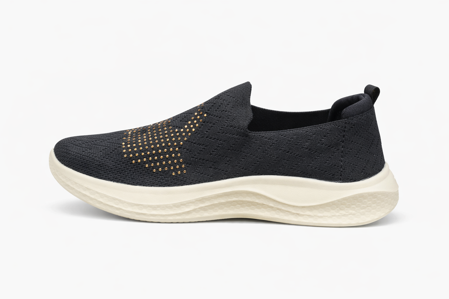 Women’s Black Slip-On Knit Walking Shoes – Lightweight Breathable Comfort Sneakers