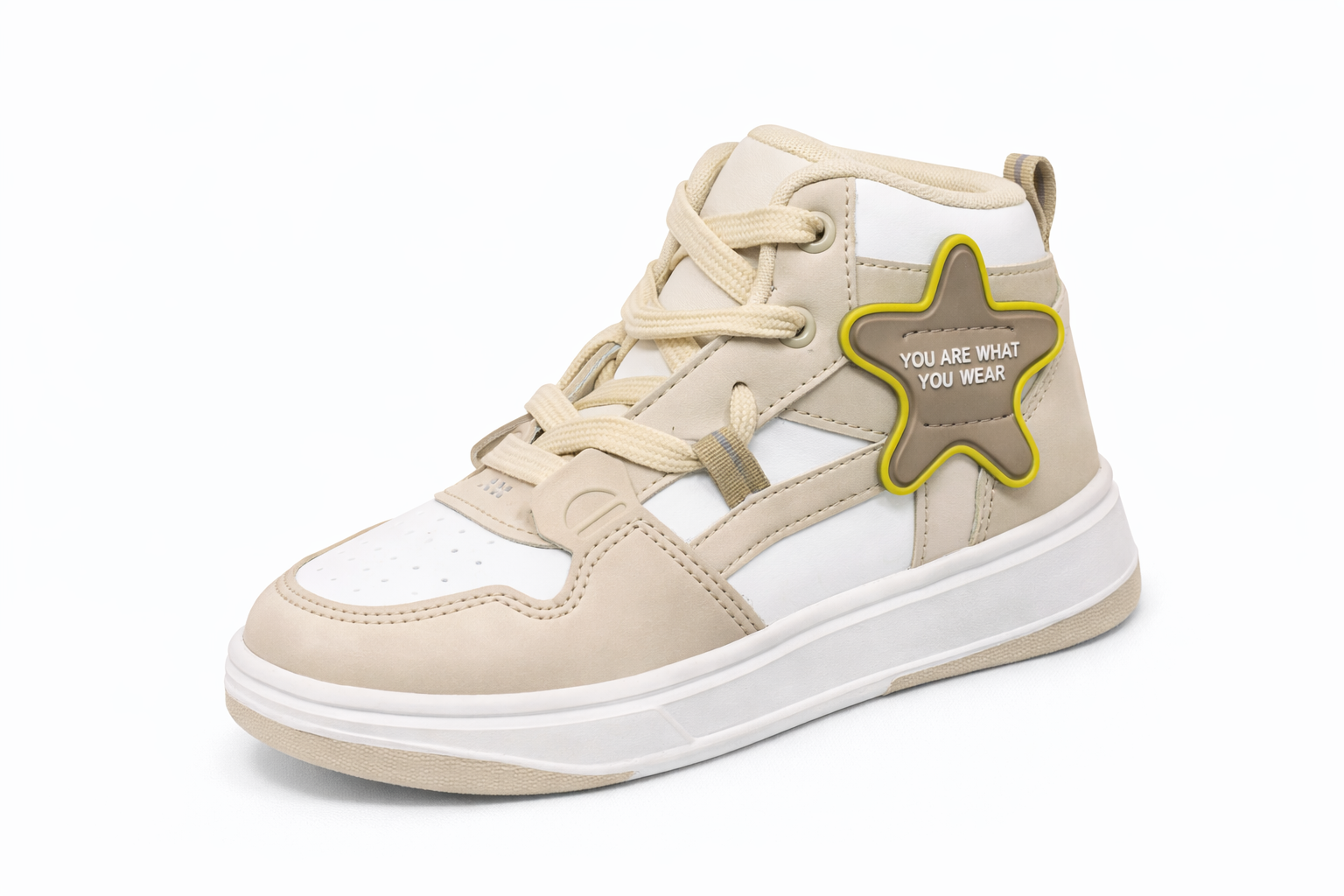 Kids Beige Star High-Top Sneakers – Stylish Casual Shoes for Boys & Girls