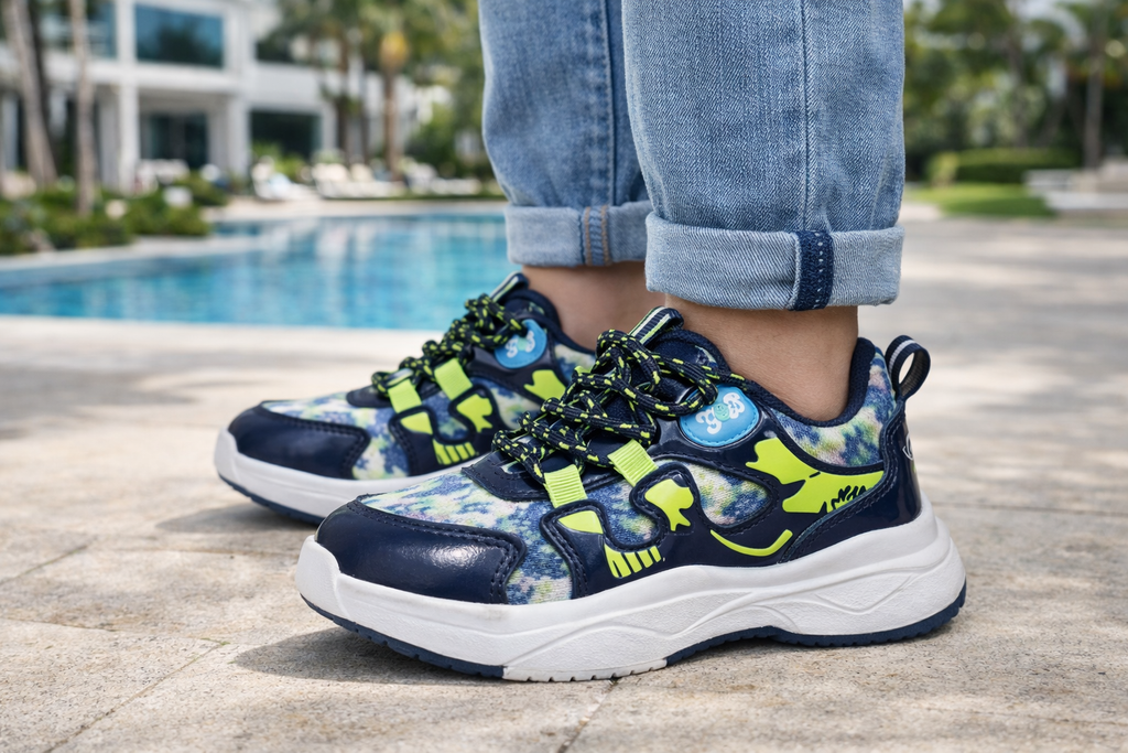 Kids Navy & Neon Sports Sneakers – Stylish Lightweight Casual Shoes