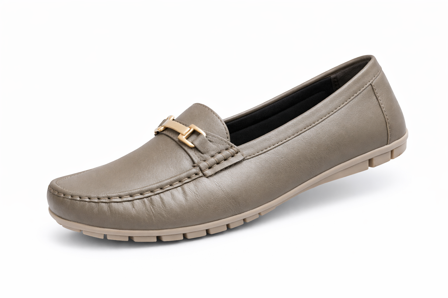 Women's Classic Black Comfort Loafers with Metal Buckle – Soft Leather Casual Slip-On Shoes for Daily Wear