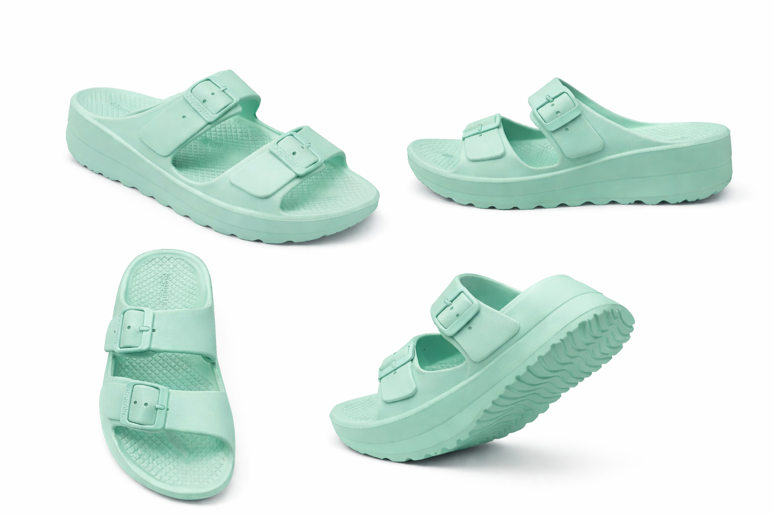 Mint Green Double Strap Platform Slippers for Women