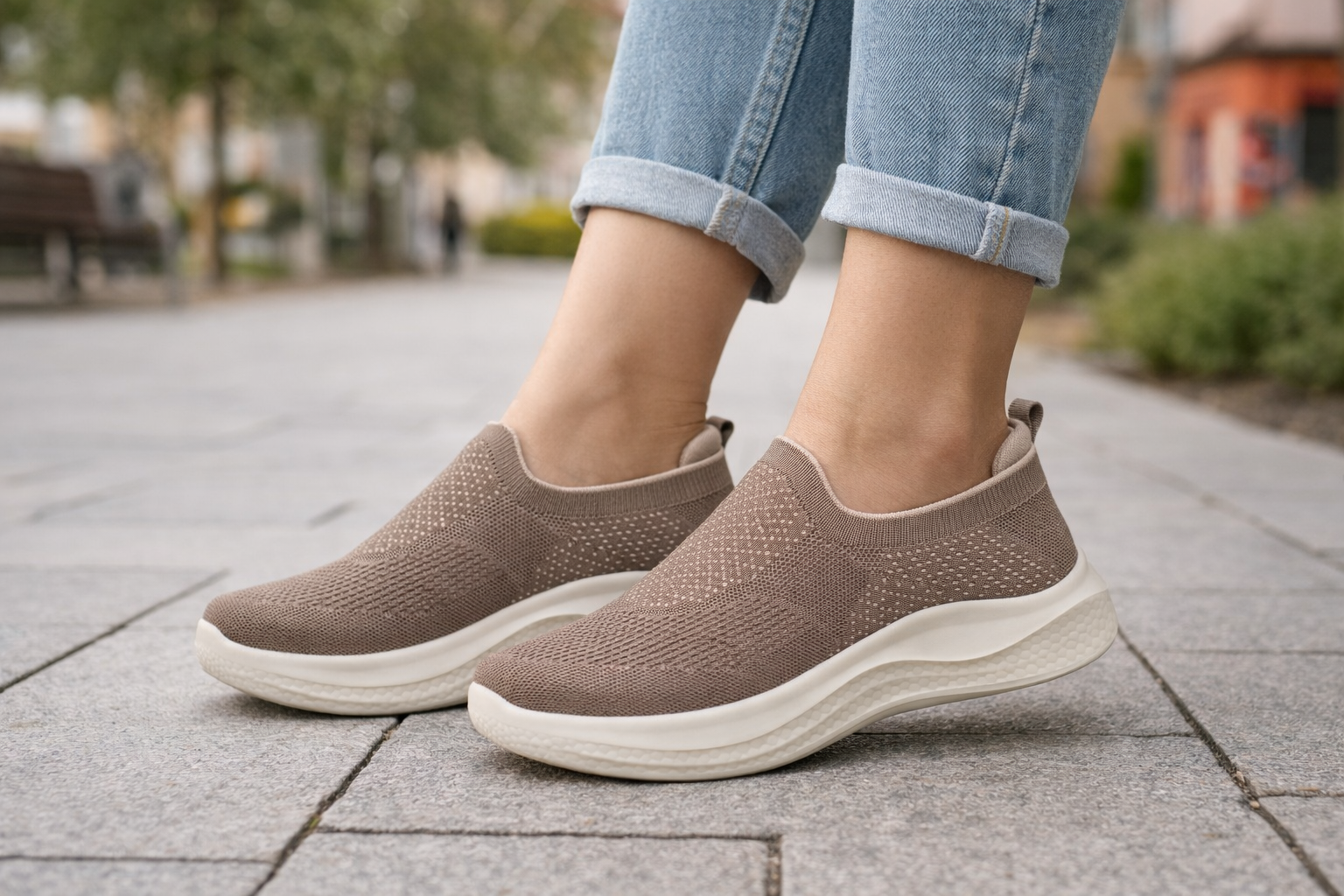 Women’s Lightweight Slip-On Walking Shoes | Breathable Knit Casual Sneakers | Comfort Foam Sole