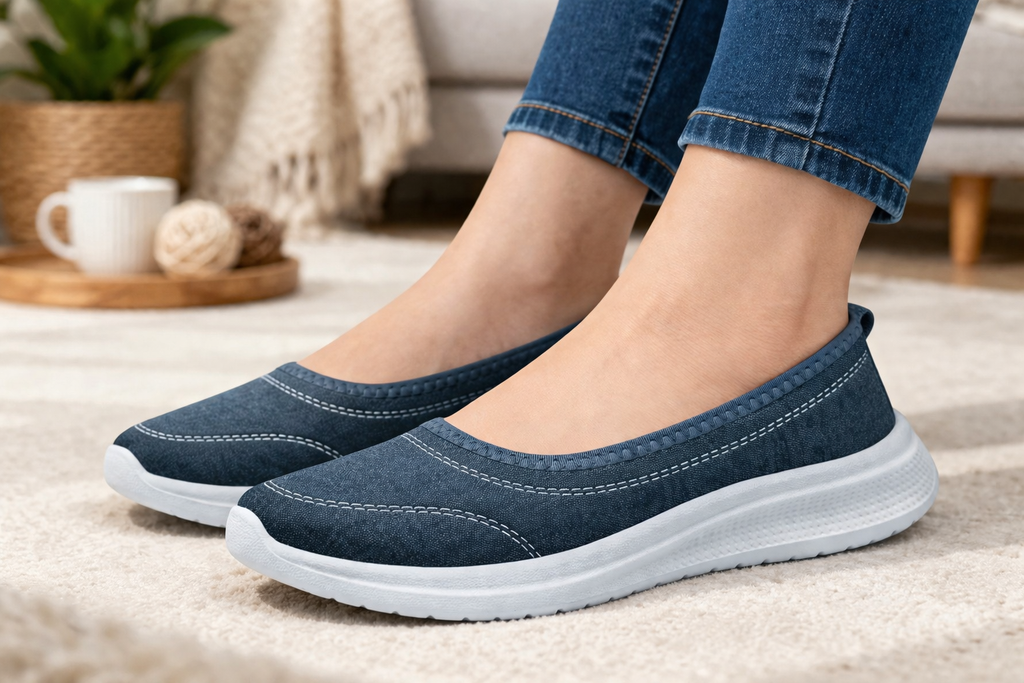 Women’s Comfortable Slip-On Walking Shoes | Lightweight Memory Foam Casual Shoes for Daily Wear (Blue/Grey)